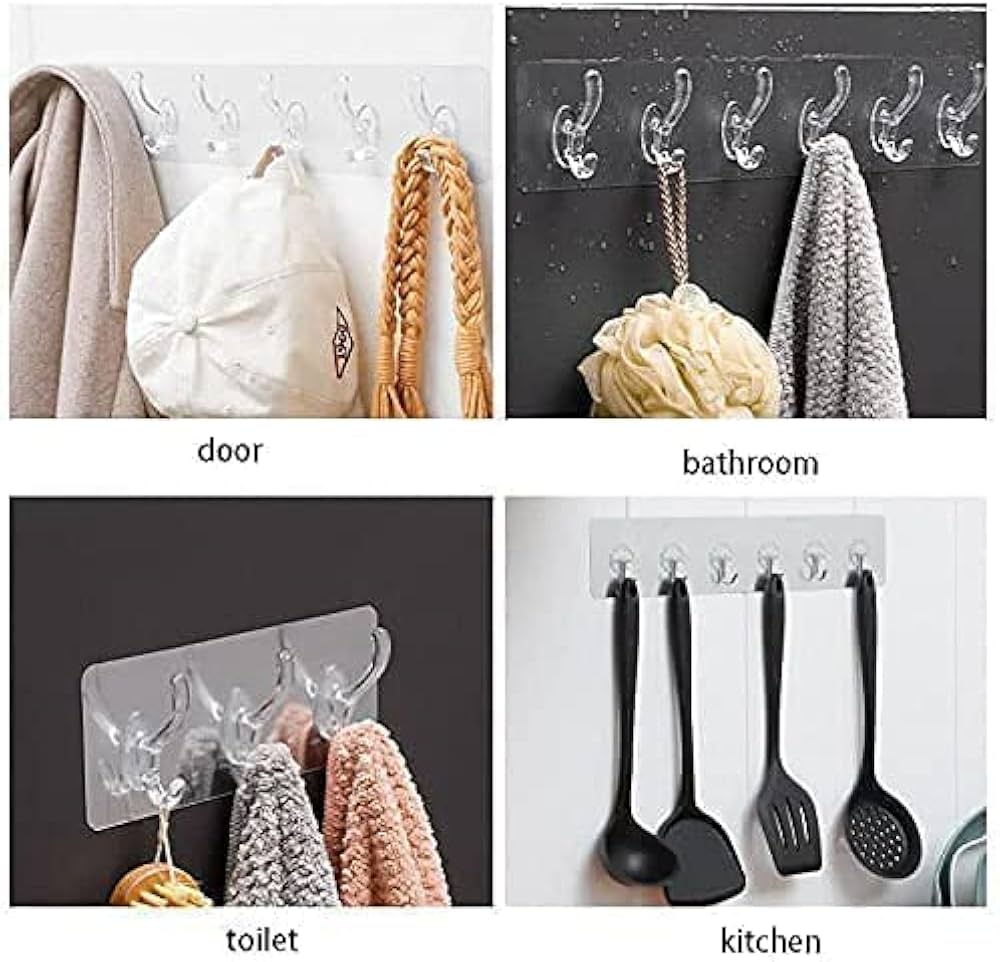 Self Adhesive Wall Hooks - 6 Hook Strip