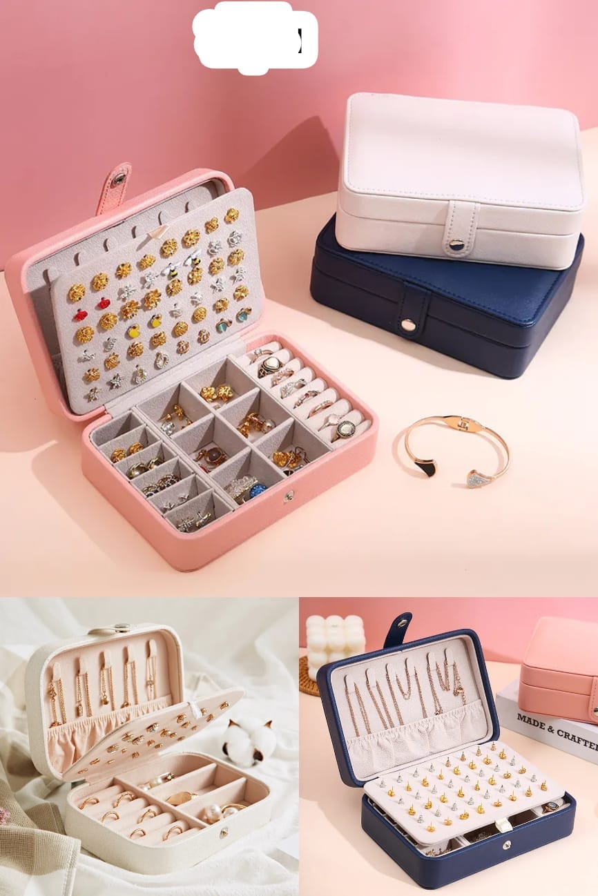 Double-layer simple earrings, earrings, ring jewelry box, storage box, new PU leather portable jewelry box, optional three colors in bulk