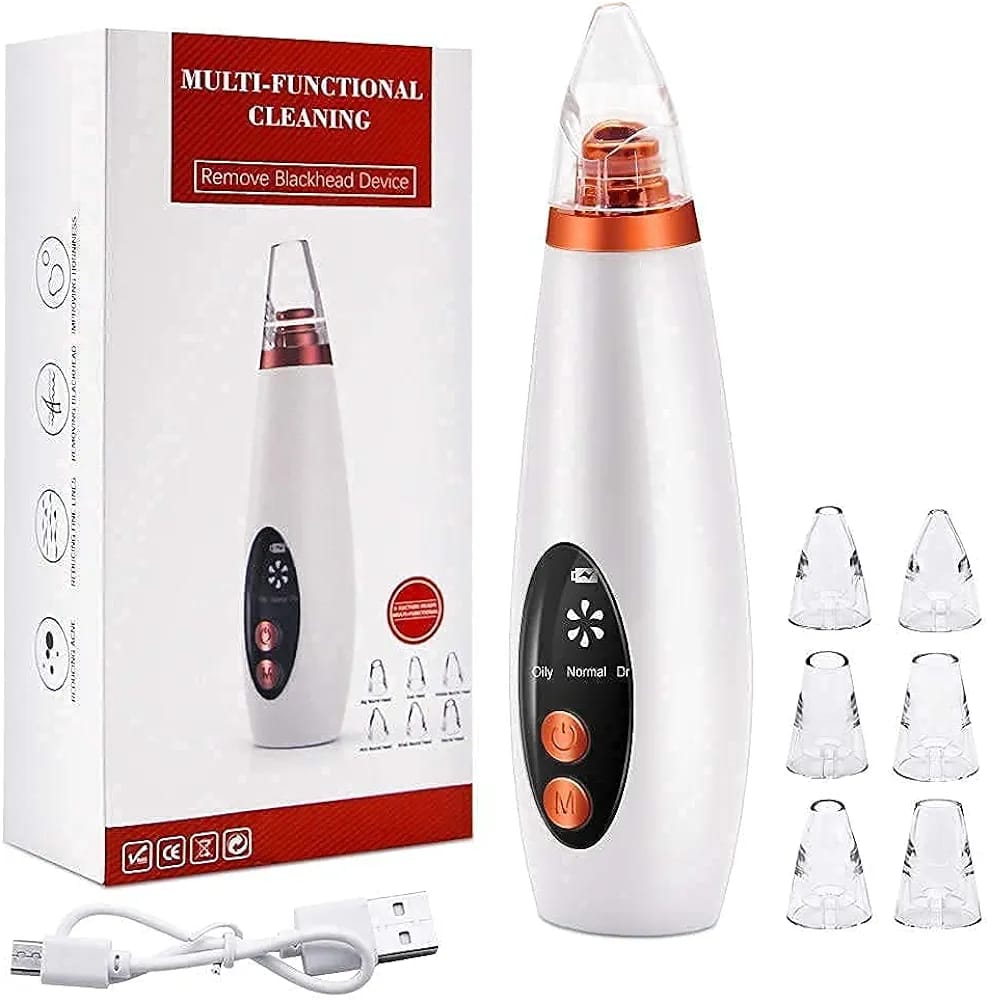 With its upgraded chargeable vacuum machine and three adjustable levels, the ClothyDeal Premium 6 in 1 Multi-Function Blackhead Remover with Pore & Pimple Cleaner has six interchangeable functional heads. (Required)