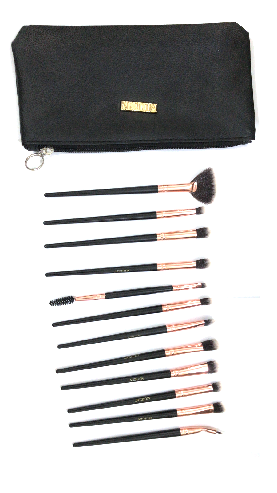 BLACK POUCH ROSE GOLD EYE BRUSH SET - 12 PIECES FOR SOPHISTICATED EYE MAKEUP