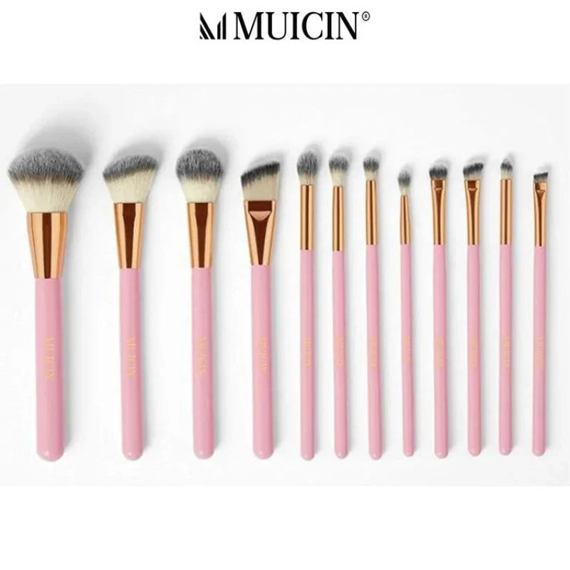 PINK STUDDED NATURAL HAIR MAKEUP BRUSHES - 12 PIECES FOR STYLISH APPLICATION