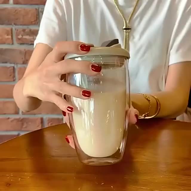 With Lid, Glass Mug with Double Walls