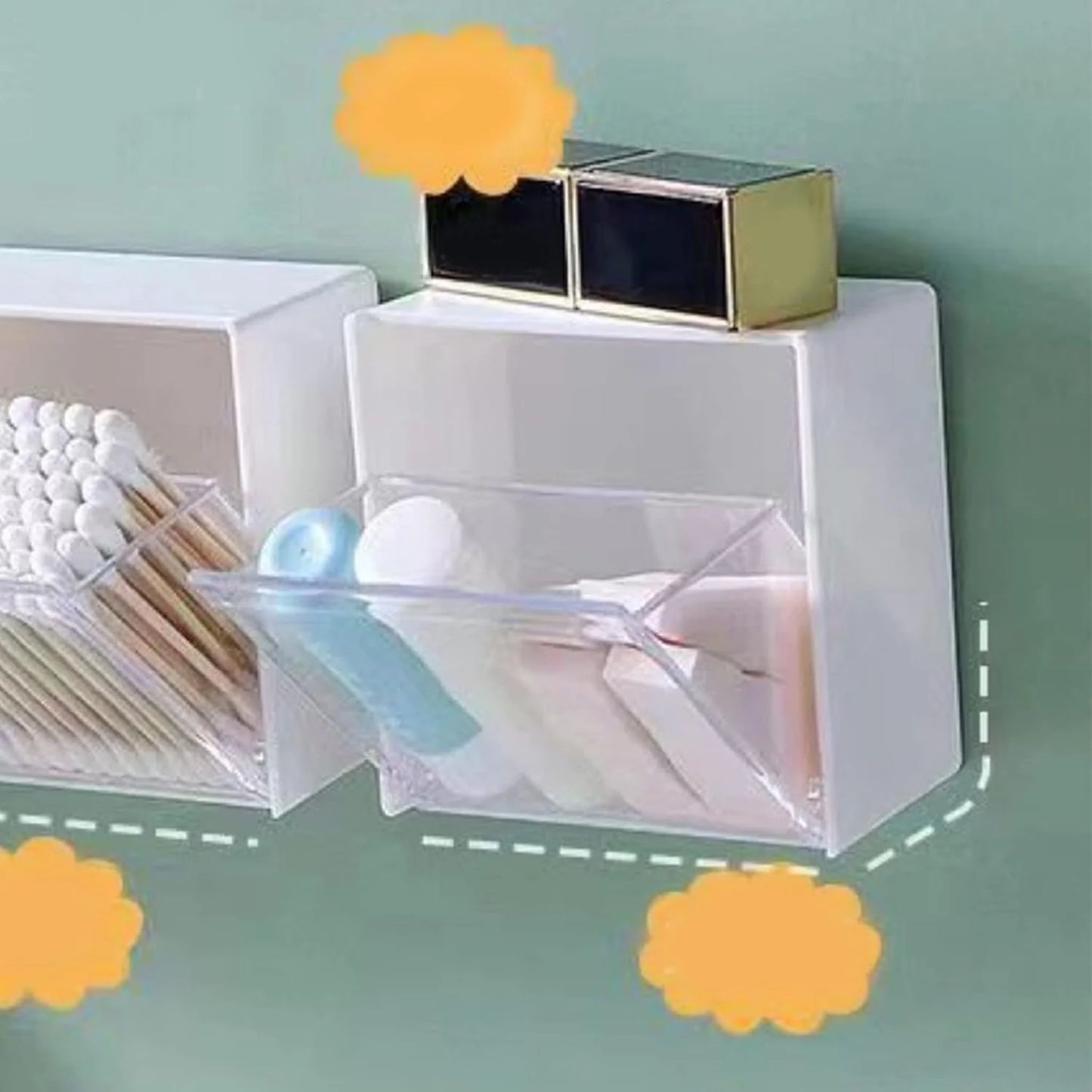 Kitchen Organizer Bathroom Accessories Wall Mounted Clamshell Design Plastic Storage Box Cotton Swab Storage Holder