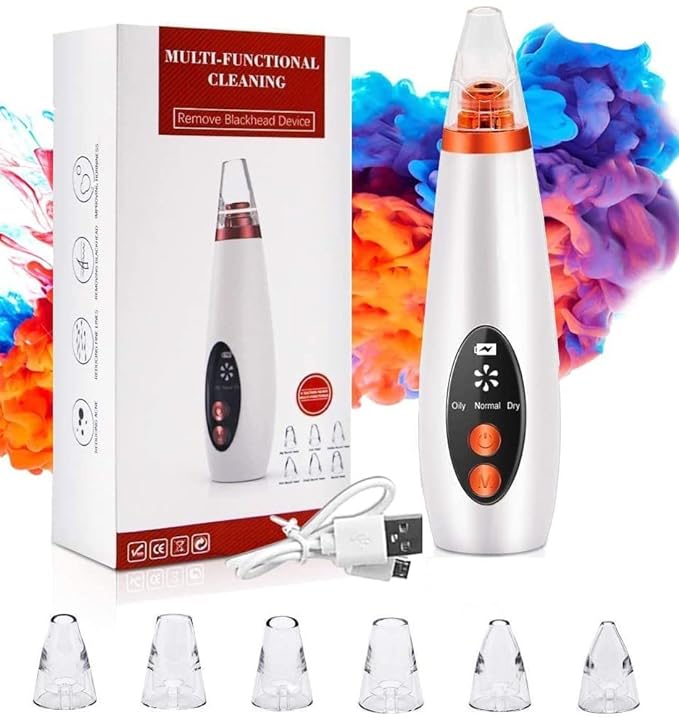 With its upgraded chargeable vacuum machine and three adjustable levels, the ClothyDeal Premium 6 in 1 Multi-Function Blackhead Remover with Pore & Pimple Cleaner has six interchangeable functional heads. (Required)