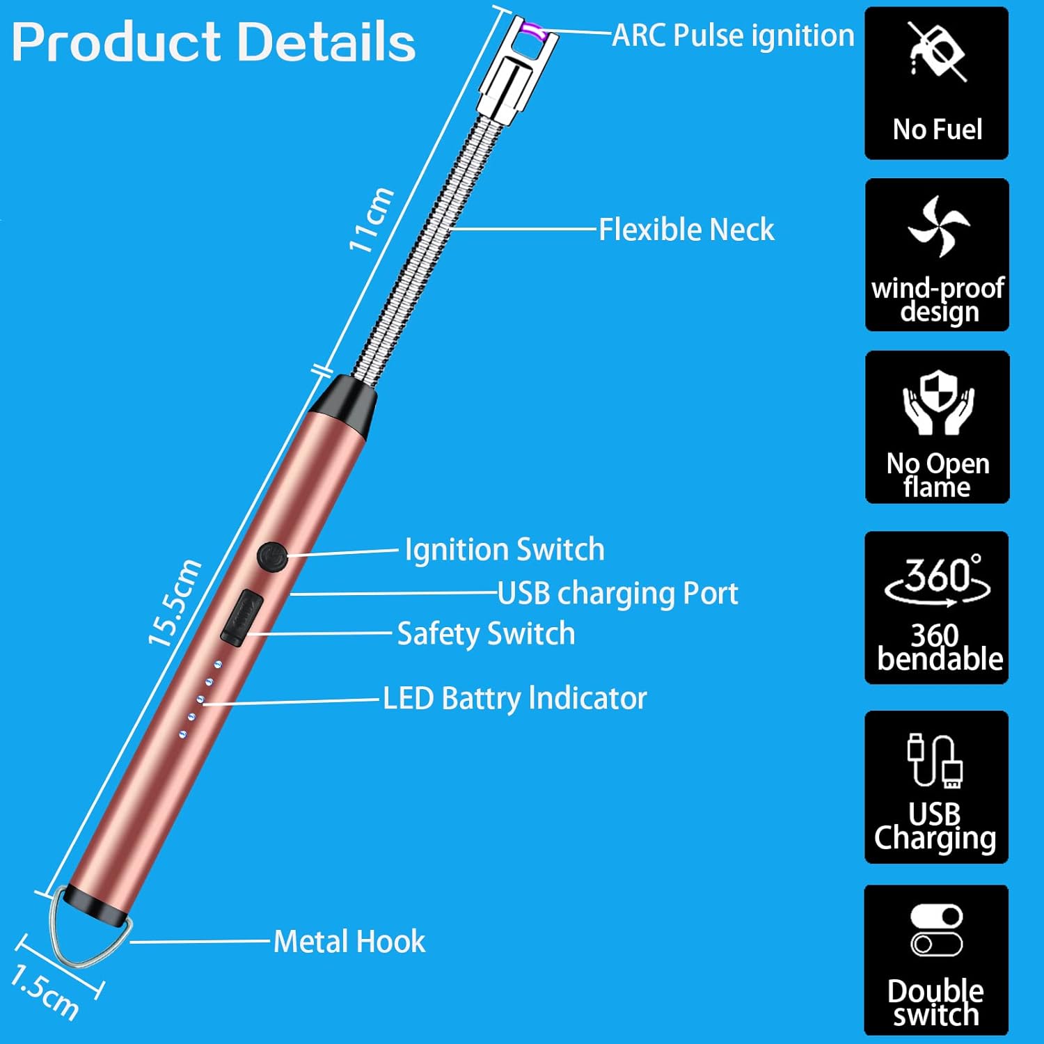 Rechargeable lighter, USB lighter, electronic stove lighter, kitchen igniter, and spark lighter