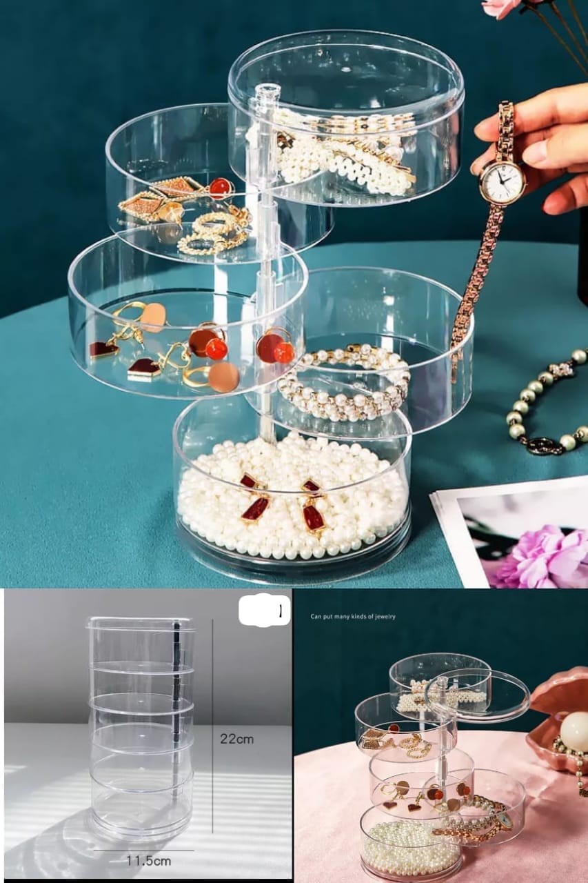 SJR Collections - Acrylic Rotating Jewellery Organizer with Transparent Lid