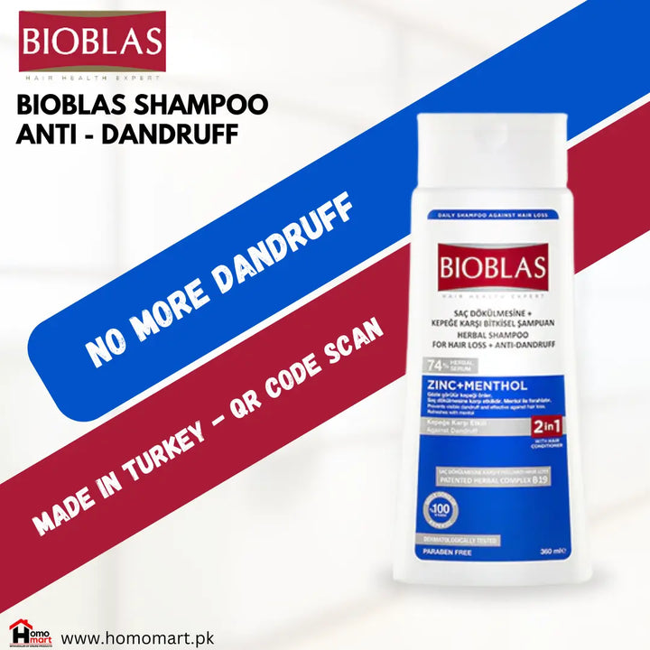 BIOBLAS HERBAL SHAMPOO FOR HAIR LOSS+ANTI-DANDRUFF ZINC+MENTHOL
