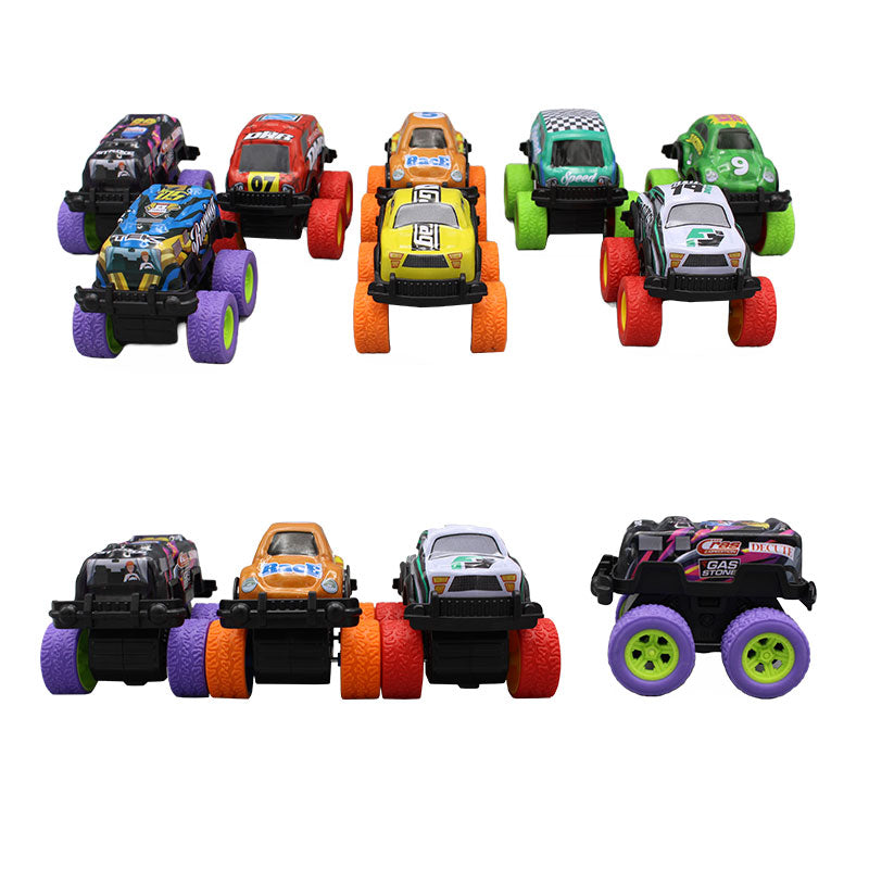 Eight vibrant monster trucks in a pack