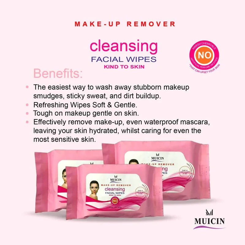 PINK CLEANSING FACIAL WIPES - GENTLE, EFFECTIVE MAKEUP REMOVAL