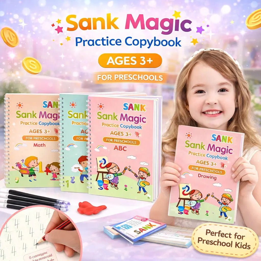 Kids' Magic Practice Book: 4 Books, 1 Pen, 1 Grip, and 8 Refills