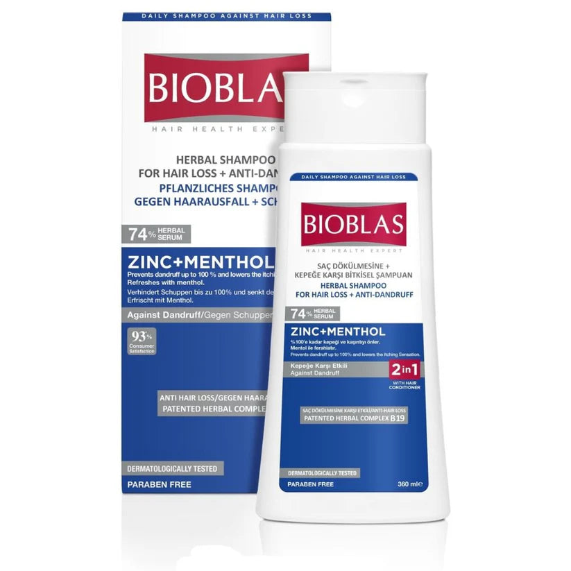 BIOBLAS HERBAL SHAMPOO FOR HAIR LOSS+ANTI-DANDRUFF ZINC+MENTHOL