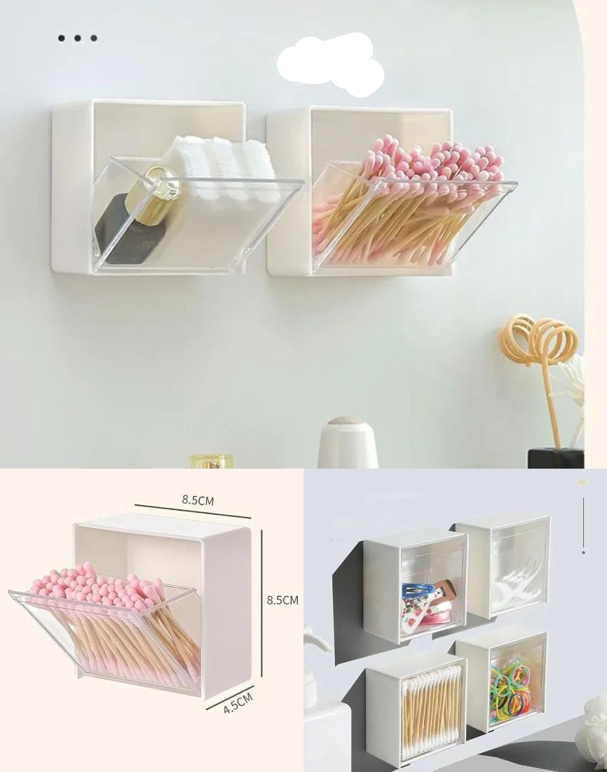 Kitchen Organizer Bathroom Accessories Wall Mounted Clamshell Design Plastic Storage Box Cotton Swab Storage Holder