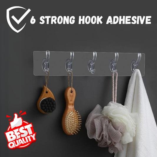 Self Adhesive Wall Hooks - 6 Hook Strip