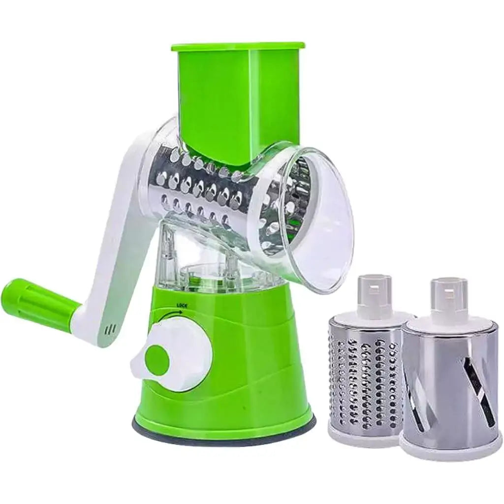 Tabletop Drum Rotary Cheese Grater Slicer: A 3-in-1 Rotary Shredder Slicer that is a Multifunctional Kitchen Gadget for Slicing Carrot, Nut, Cucumber, and Vegetable Salad.