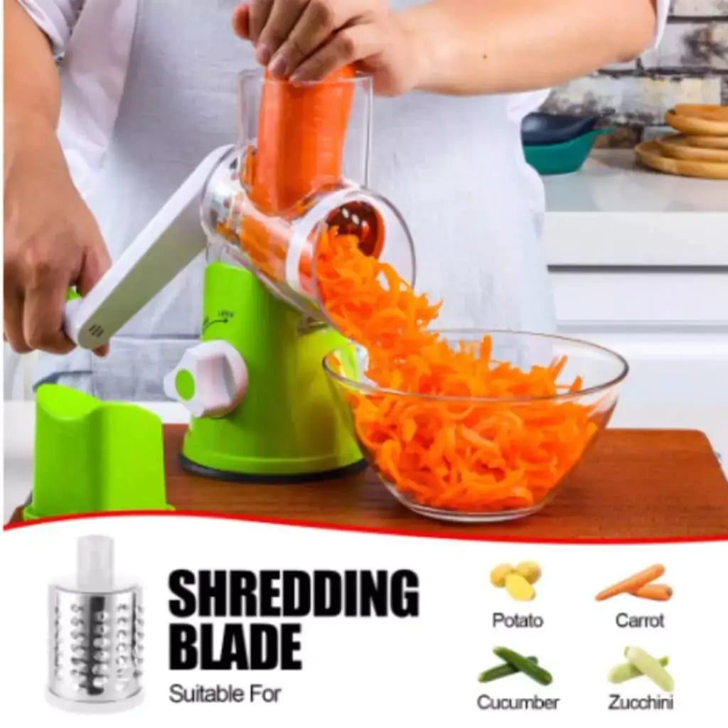 Tabletop Drum Rotary Cheese Grater Slicer: A 3-in-1 Rotary Shredder Slicer that is a Multifunctional Kitchen Gadget for Slicing Carrot, Nut, Cucumber, and Vegetable Salad.