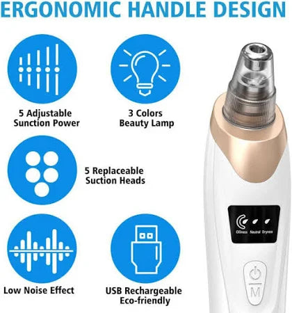 Blackhead Remover Vacuum Pore Cleaner with Camera - Amzgirl Beauty Device including 3 Suction Power Adjustments and 5 USB-rechargeable replacement probes,